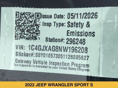 2022 Jeep Wrangler Sport S 4x4