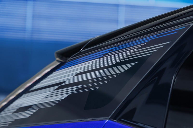 Close-up of the Modern Pattern on the 2026 OPTIQ-V Rear Quarter Glass | ELCO Cadillac in Ballwin MO
