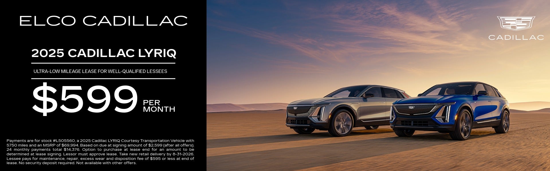 ELCO Cadillac LYRIQ $599 Lease Special