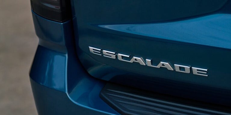Close-Up of the Escalade Nameplate on the Rear End of the 2025 Cadillac Escalade