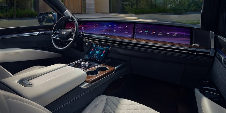 Passenger View of 2025 Escalade 55" Display Screen and Sleek Middle Console